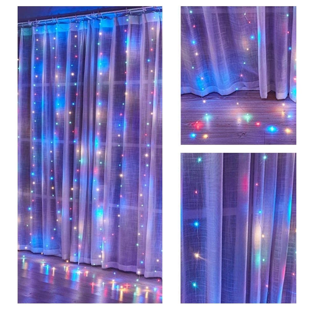 300 LEDs Window Curtain Fairy Lights 8 Modes and Remote Control for Bedroom (Multicolor, 300 x 300cm) V178-49774