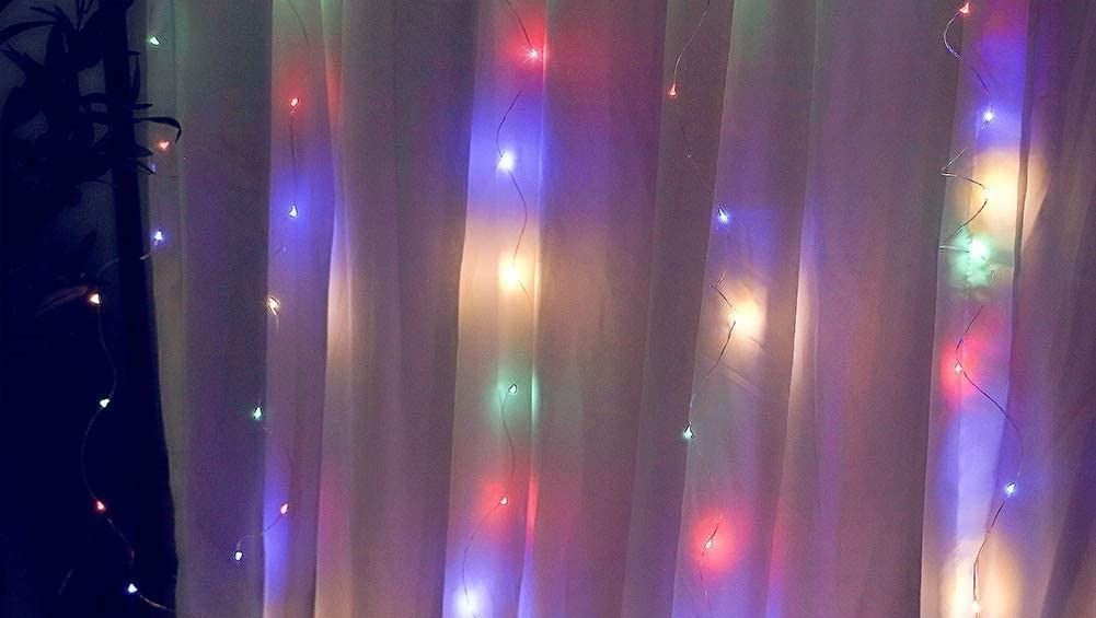 300 LEDs Window Curtain Fairy Lights 8 Modes and Remote Control for Bedroom (Multicolor, 300 x 300cm) V178-49774