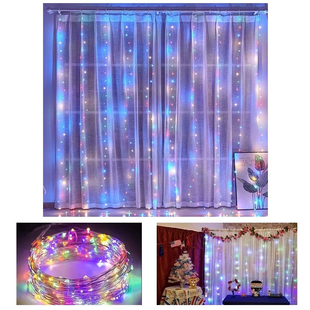 300 LEDs Window Curtain Fairy Lights 8 Modes and Remote Control for Bedroom (Multicolor, 300 x 300cm) V178-49774
