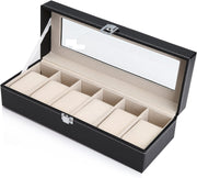 Black PU Leather Watch Organizer Display Storage Box Cases for Men & Women (6 slots) V178-52601