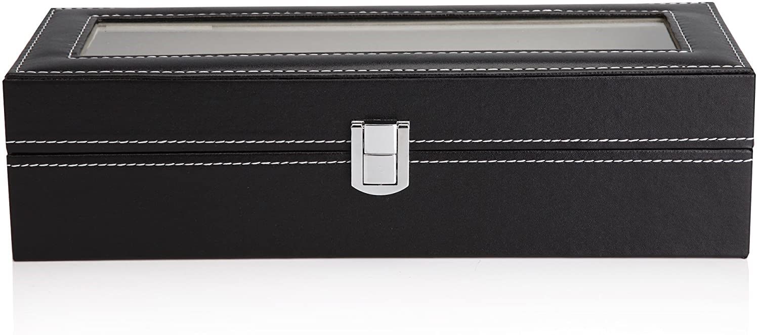 Black PU Leather Watch Organizer Display Storage Box Cases for Men & Women (6 slots) V178-52601