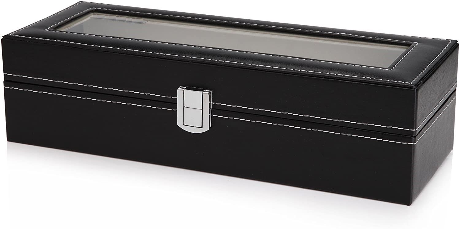 Black PU Leather Watch Organizer Display Storage Box Cases for Men & Women (6 slots) V178-52601