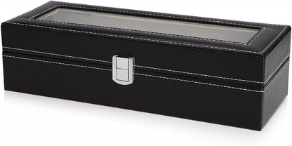 Black PU Leather Watch Organizer Display Storage Box Cases for Men & Women (6 slots) V178-52601