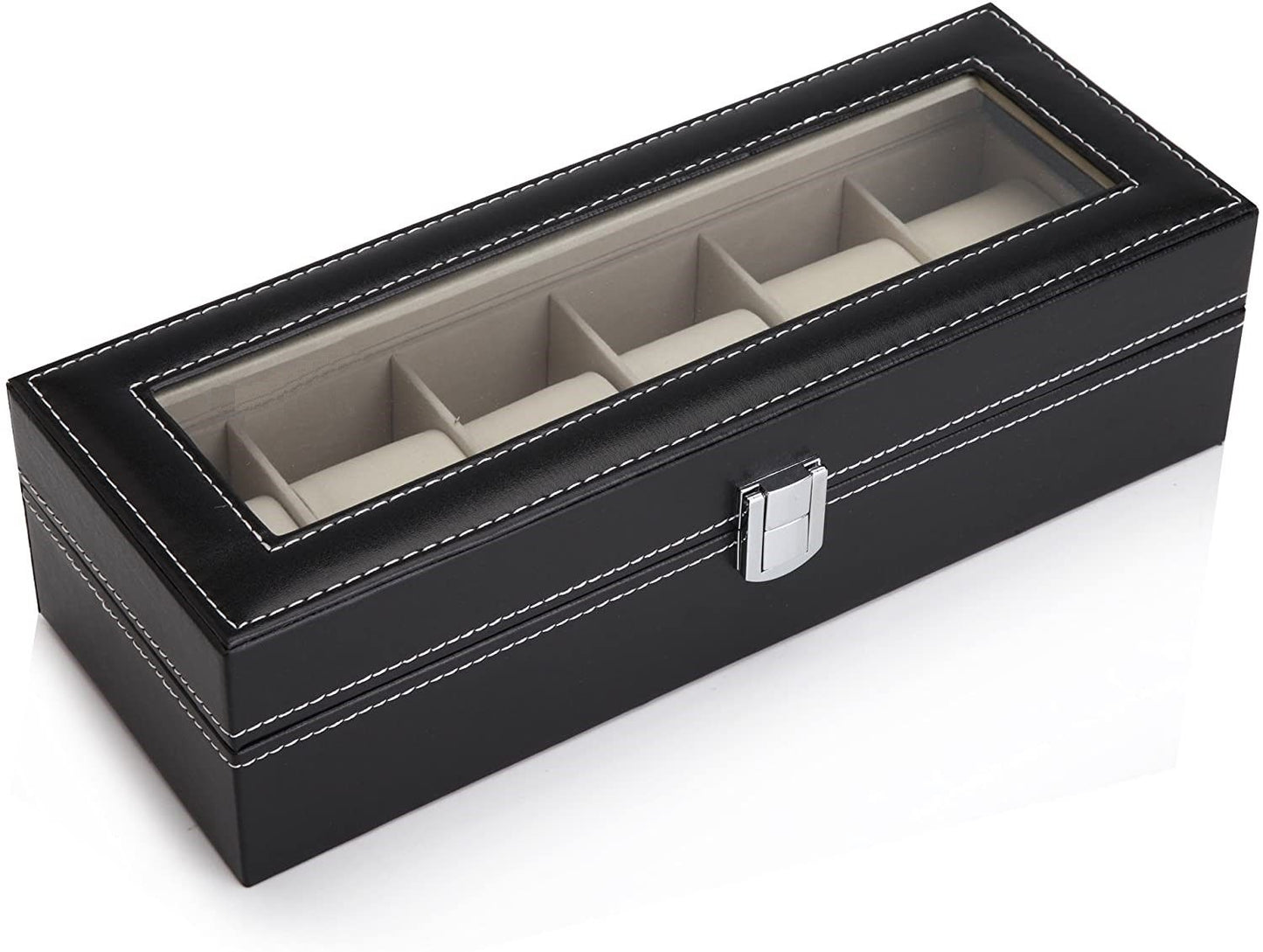 Black PU Leather Watch Organizer Display Storage Box Cases for Men & Women (6 slots) V178-52601