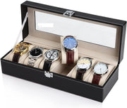 Black PU Leather Watch Organizer Display Storage Box Cases for Men & Women (6 slots) V178-52601