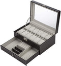 Black Leather Watch Box Jewelry Display Case with Drawers (12 Slots with 2 Layers) V178-52618
