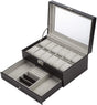 Black Leather Watch Box Jewelry Display Case with Drawers (12 Slots with 2 Layers) V178-52618