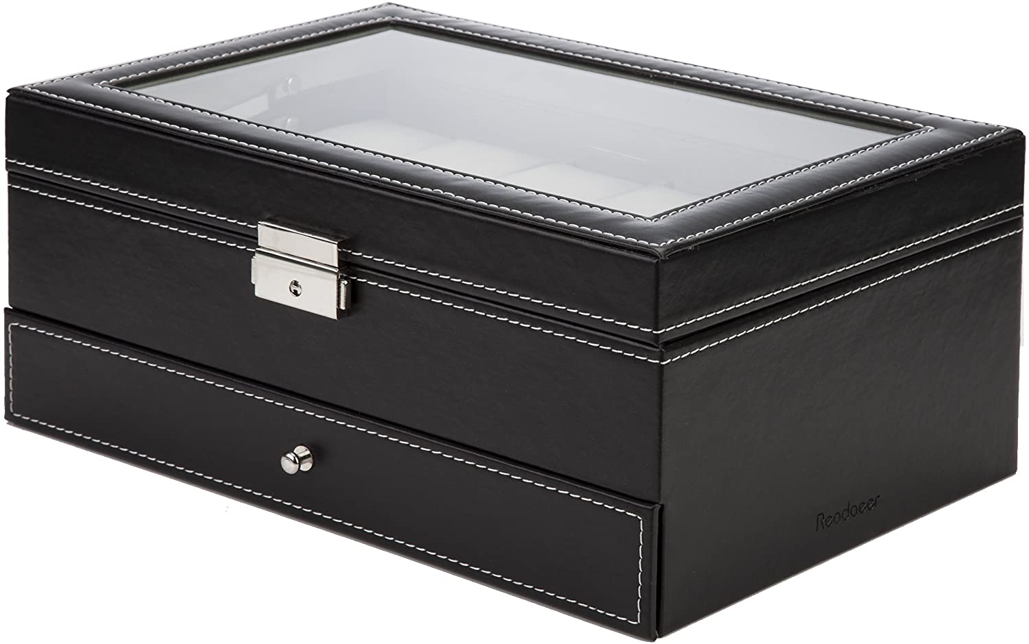 Black Leather Watch Box Jewelry Display Case with Drawers (12 Slots with 2 Layers) V178-52618