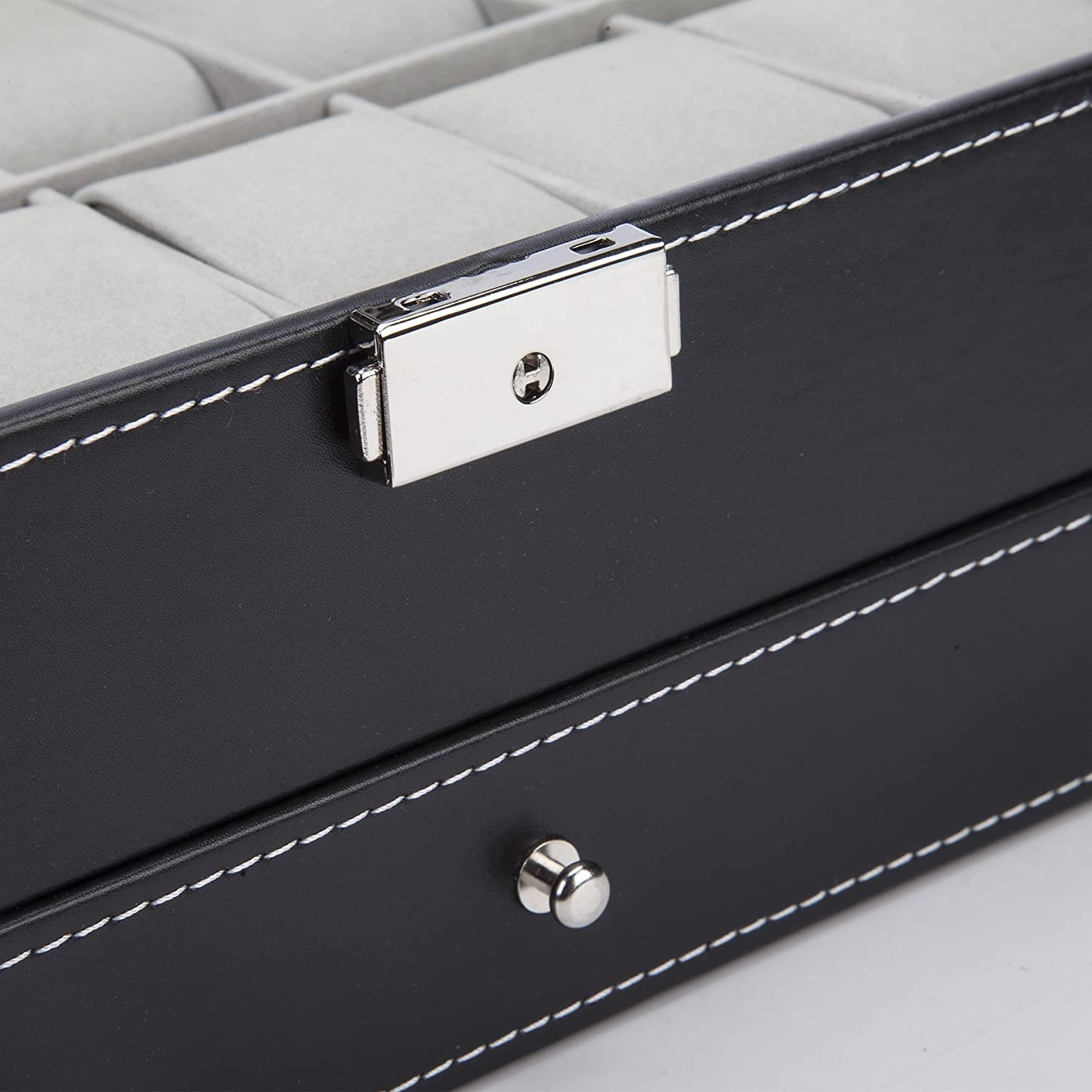 Black Leather Watch Box Jewelry Display Case with Drawers (12 Slots with 2 Layers) V178-52618