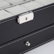 Black Leather Watch Box Jewelry Display Case with Drawers (12 Slots with 2 Layers) V178-52618