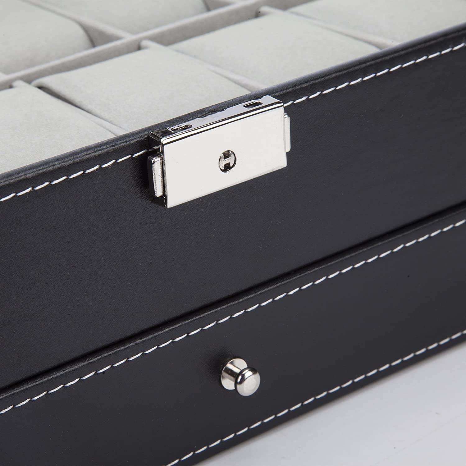 Black Leather Watch Box Jewelry Display Case with Drawers (12 Slots with 2 Layers) V178-52618