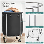 Steel Frame Laundry Basket Wheels, Black V178-56484