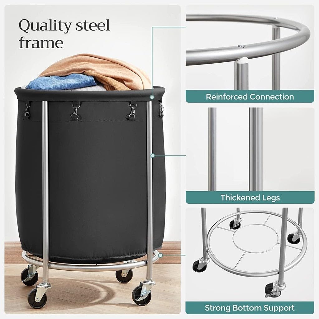 Steel Frame Laundry Basket Wheels, Black V178-56484