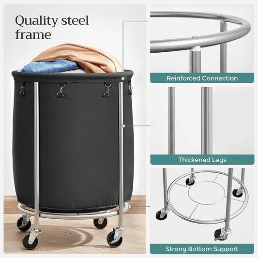 Steel Frame Laundry Basket Wheels, Black V178-56484