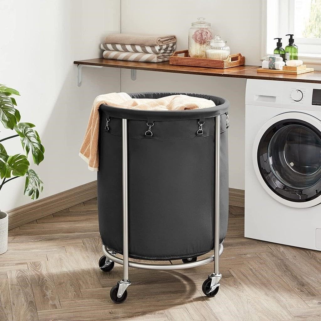 Steel Frame Laundry Basket Wheels, Black V178-56484