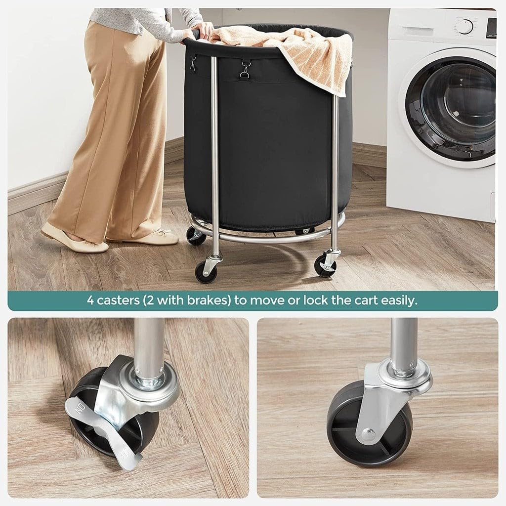 Steel Frame Laundry Basket Wheels, Black V178-56484
