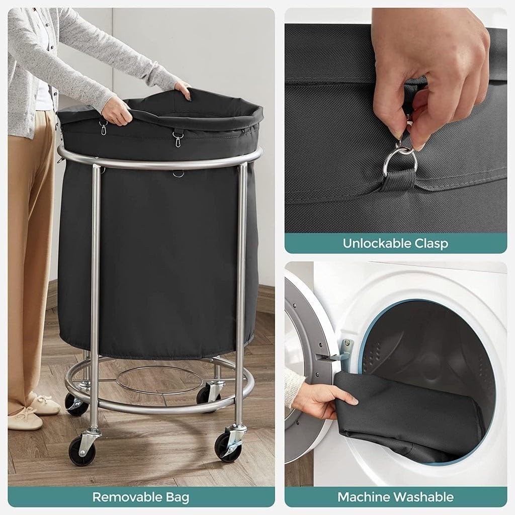 Steel Frame Laundry Basket Wheels, Black V178-56484