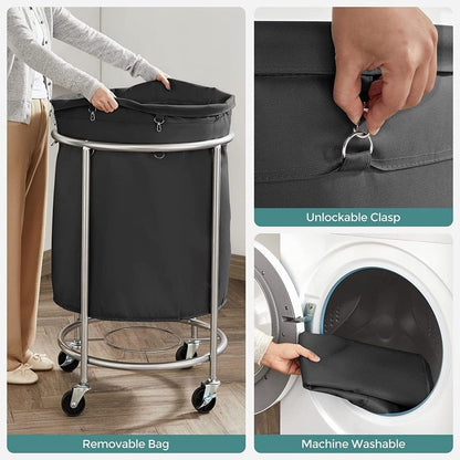 Steel Frame Laundry Basket Wheels, Black V178-56484