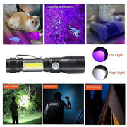 7 Modes Waterproof Rechargeable UV Light Flashlight Torch for Camping V178-58540
