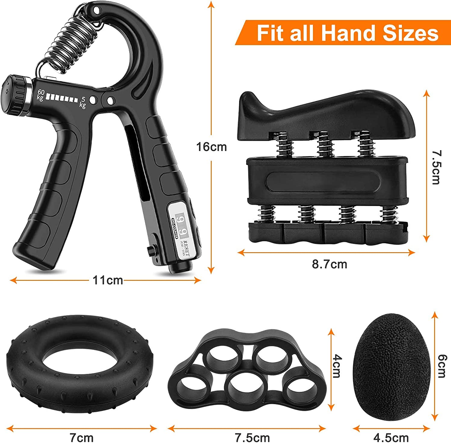 5 Pack Adjustable Resistance Hand Gripper Exerciser Workout Kit V178-58564