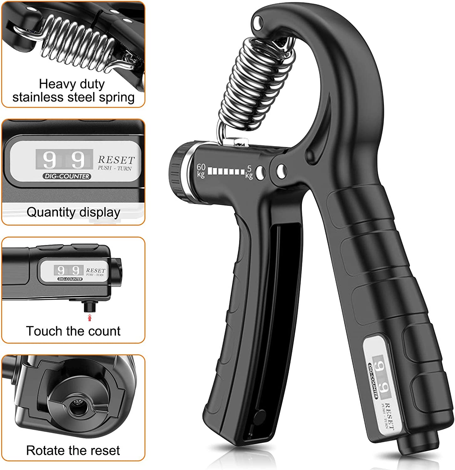 5 Pack Adjustable Resistance Hand Gripper Exerciser Workout Kit V178-58564