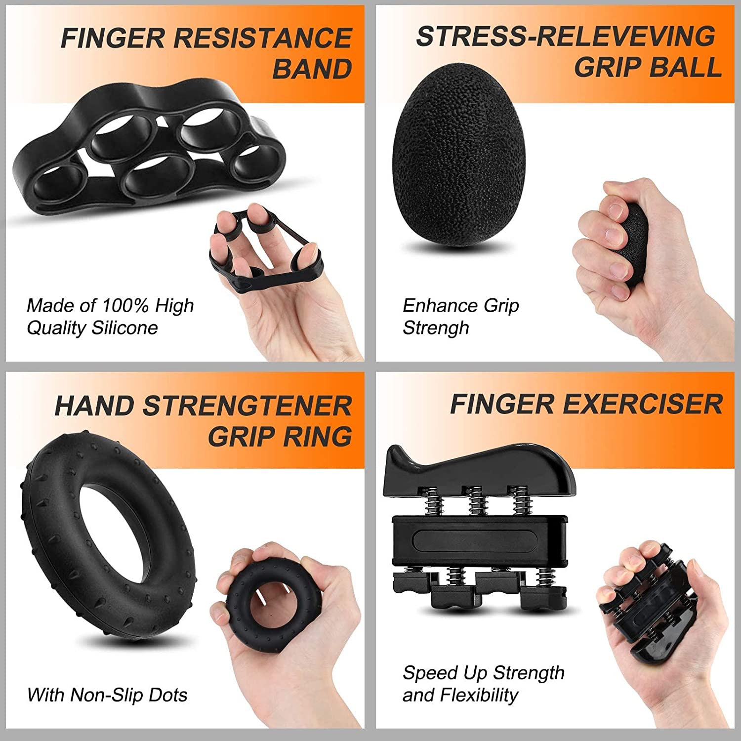5 Pack Adjustable Resistance Hand Gripper Exerciser Workout Kit V178-58564