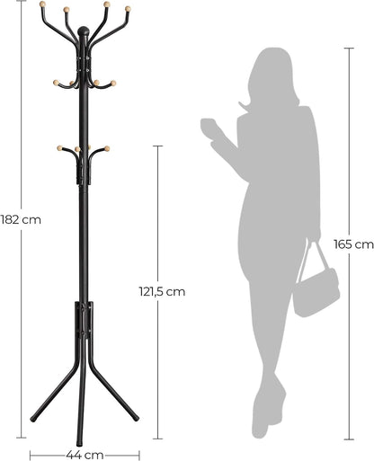 Metal Coat Rack Stand Hat Hanger, Black, 182cm V178-61284