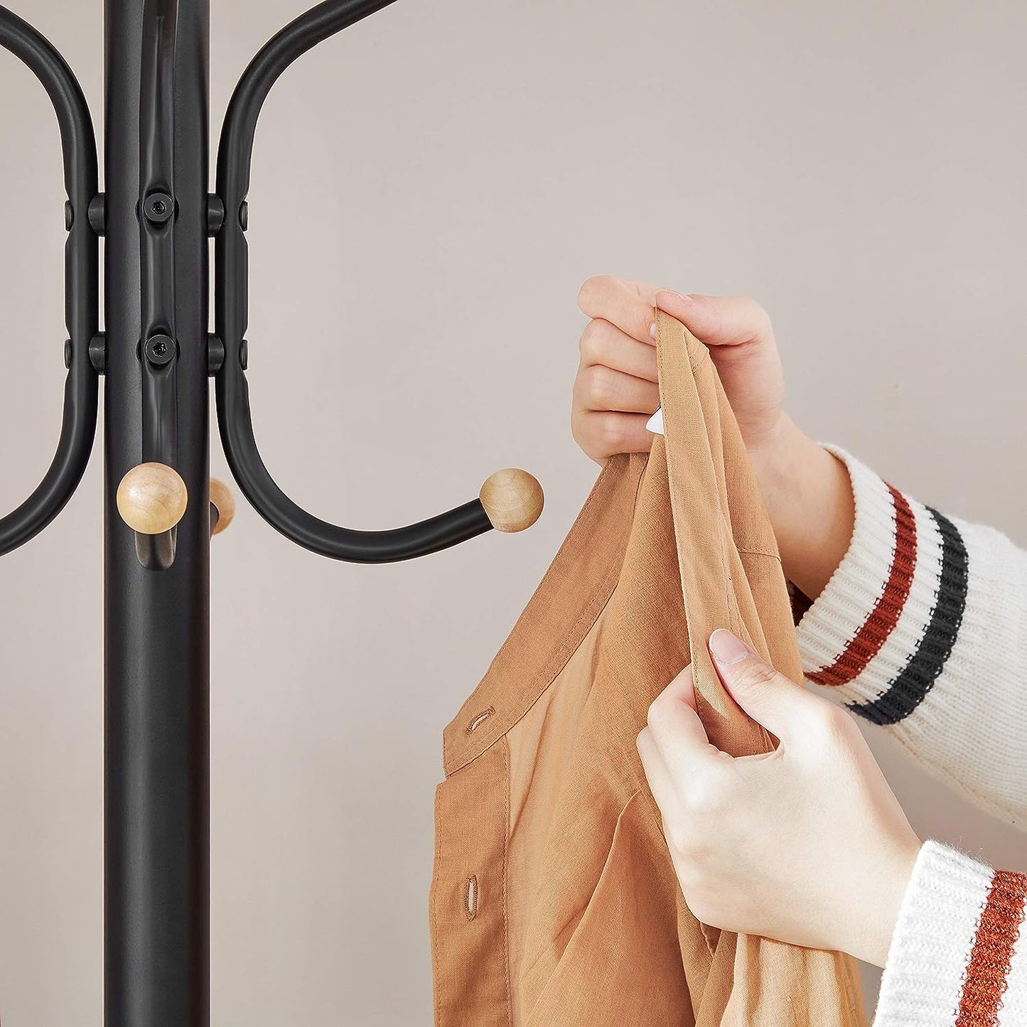 Metal Coat Rack Stand Hat Hanger, Black, 182cm V178-61284