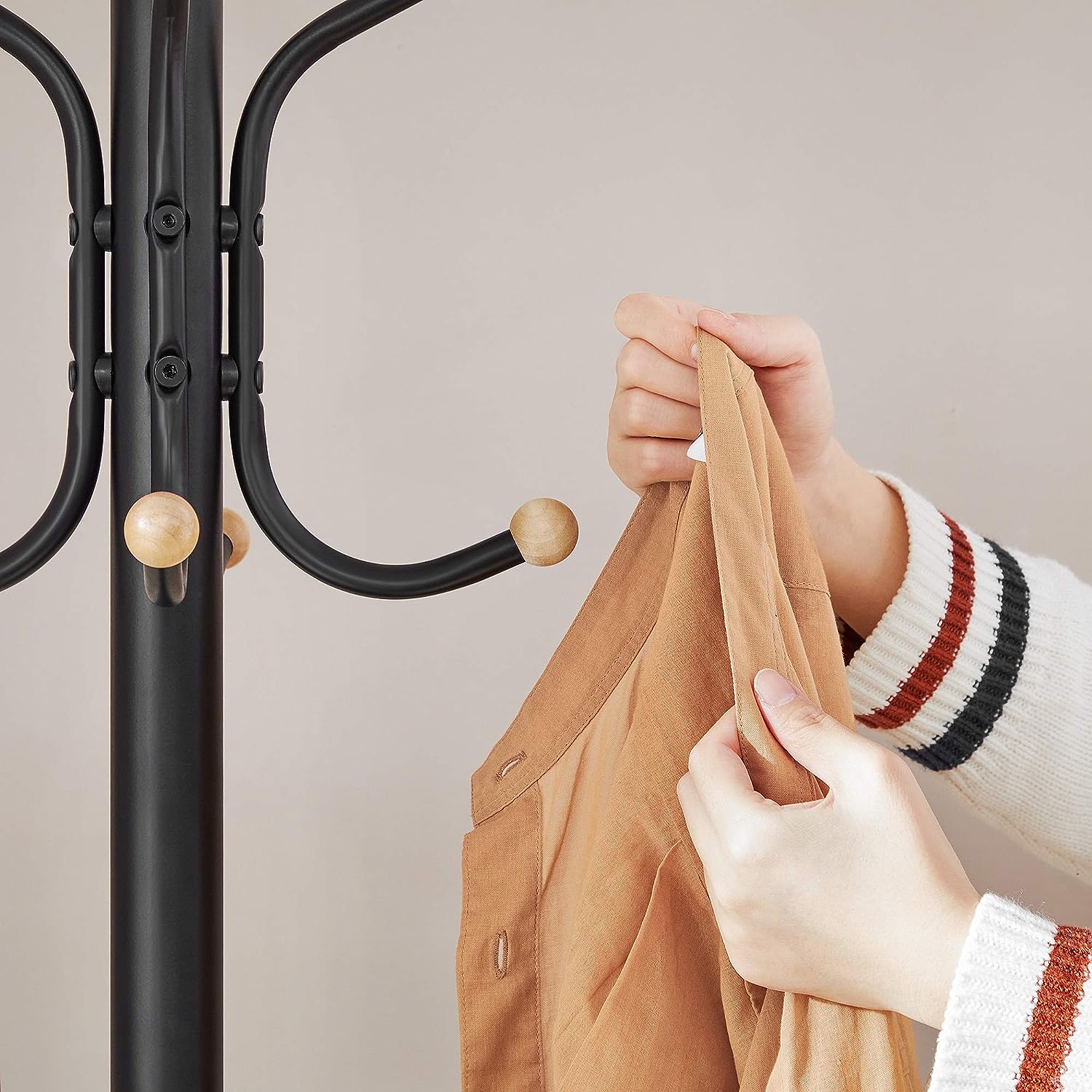 Metal Coat Rack Stand Hat Hanger, Black, 182cm V178-61284