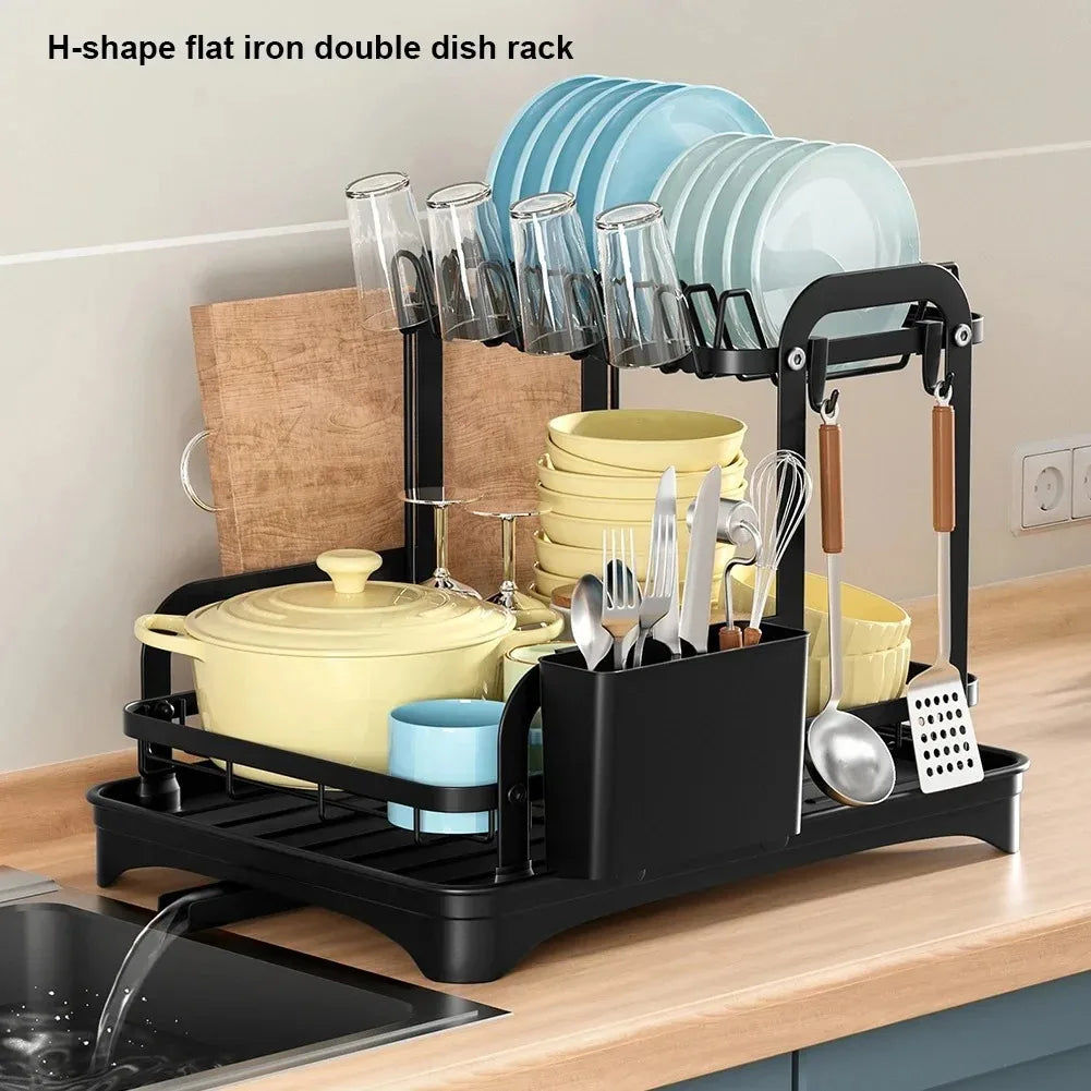 2 Tier Dish Drainer Rack with Drain Basket V178-62199