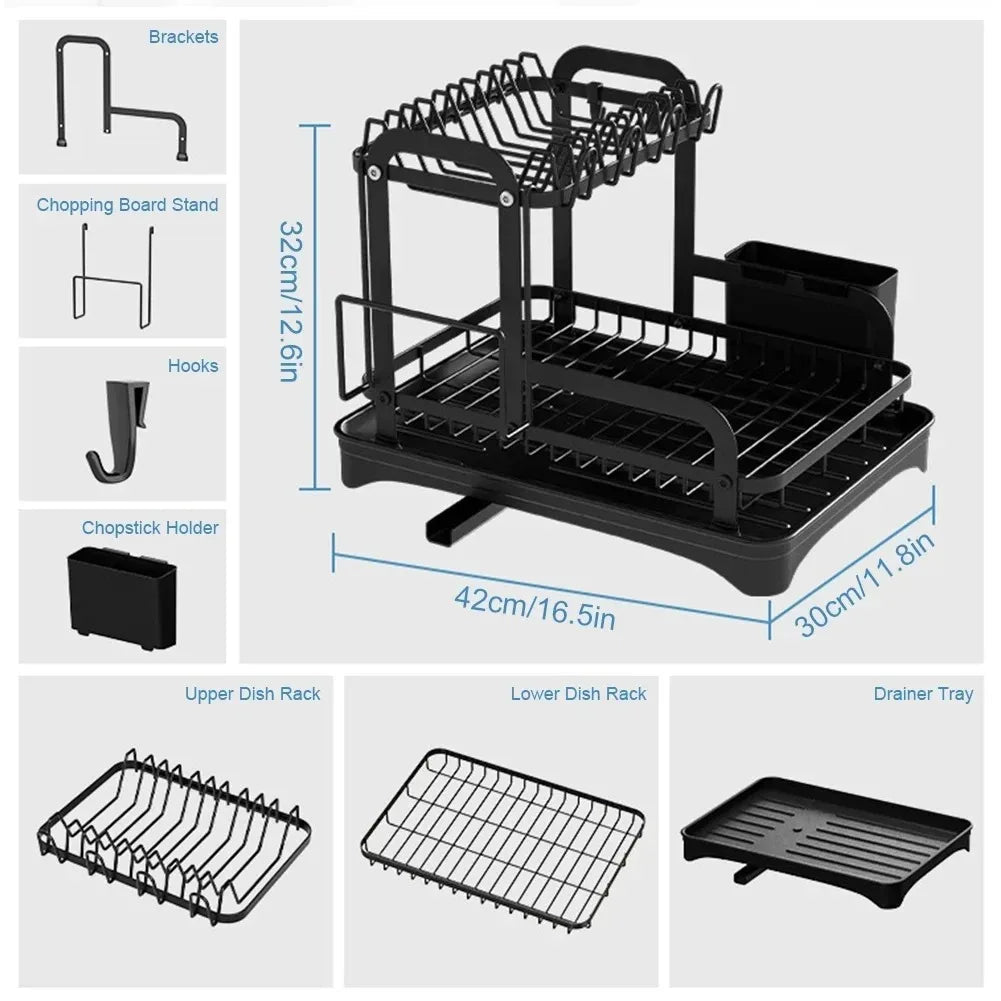 2 Tier Dish Drainer Rack with Drain Basket V178-62199