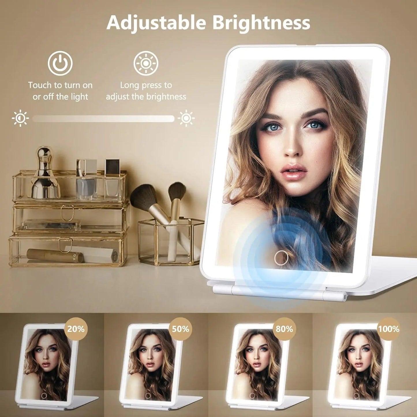 LED Travel Makeup Mirror 3 Light Modes USB V178-62200