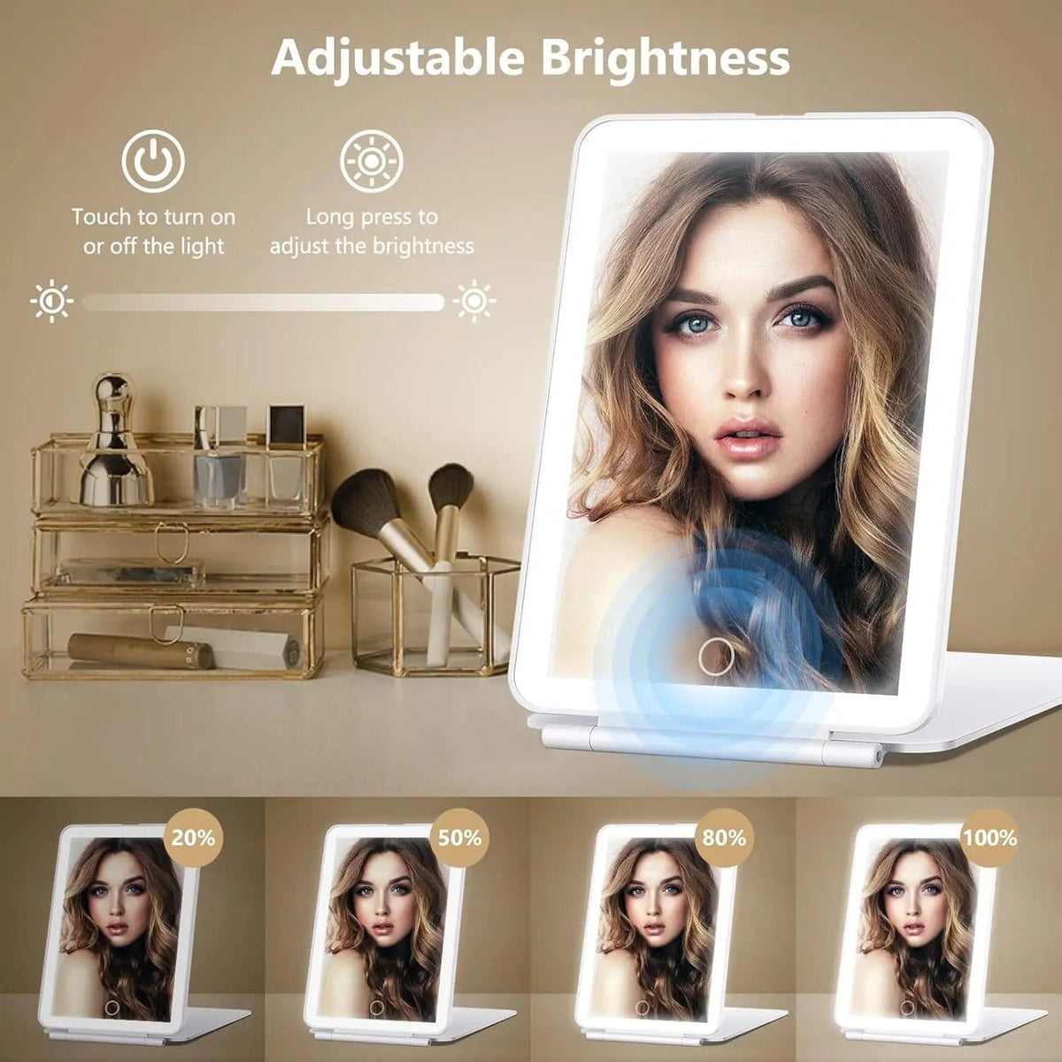 LED Travel Makeup Mirror 3 Light Modes USB V178-62200