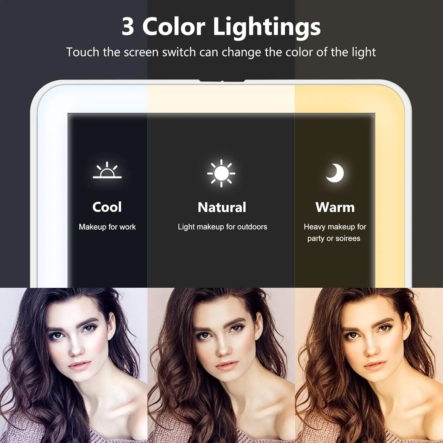 LED Travel Makeup Mirror 3 Light Modes USB V178-62201