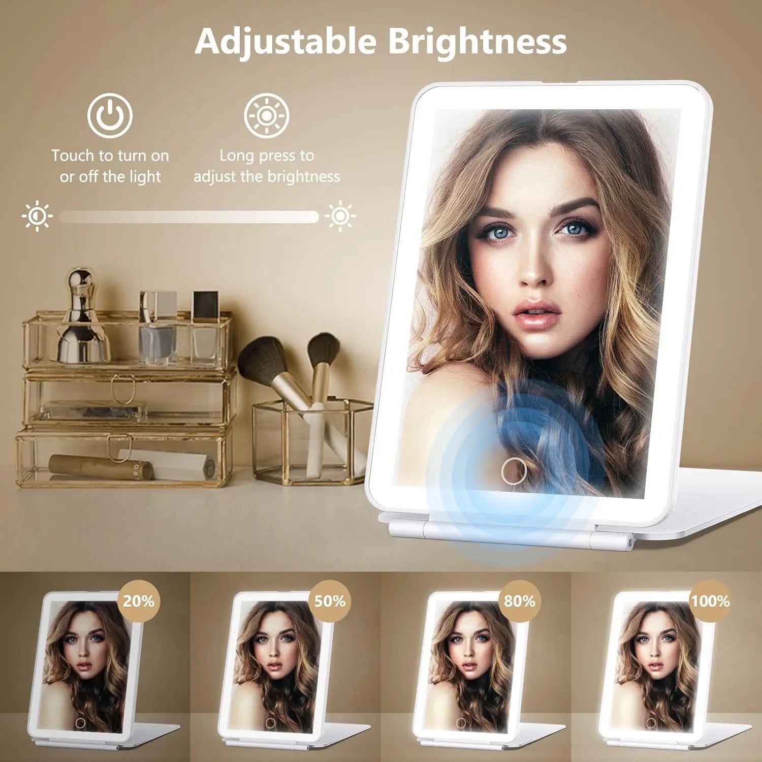 LED Travel Makeup Mirror 3 Light Modes USB V178-62201