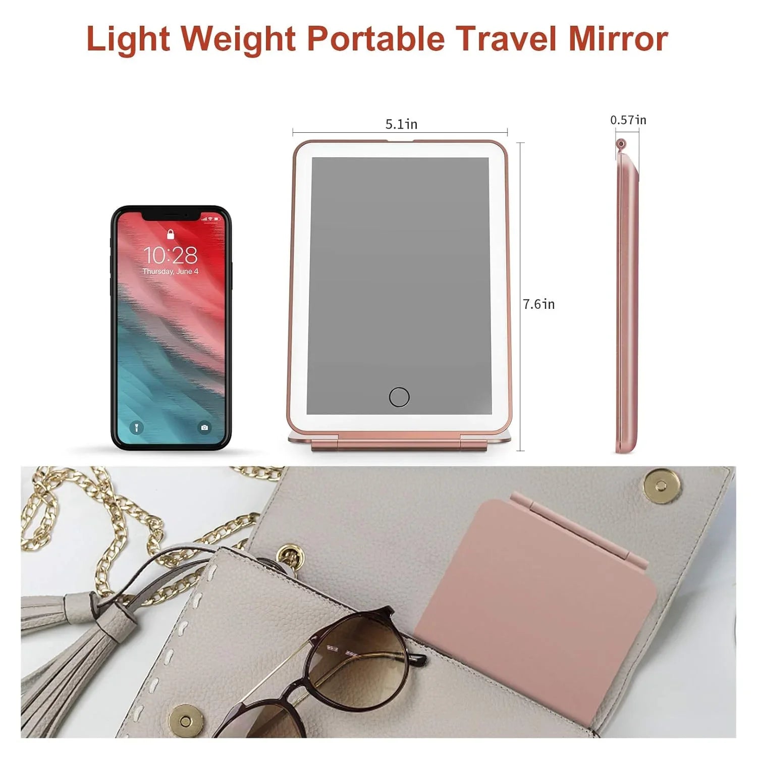 LED Travel Makeup Mirror 3 Light Modes USB V178-62201