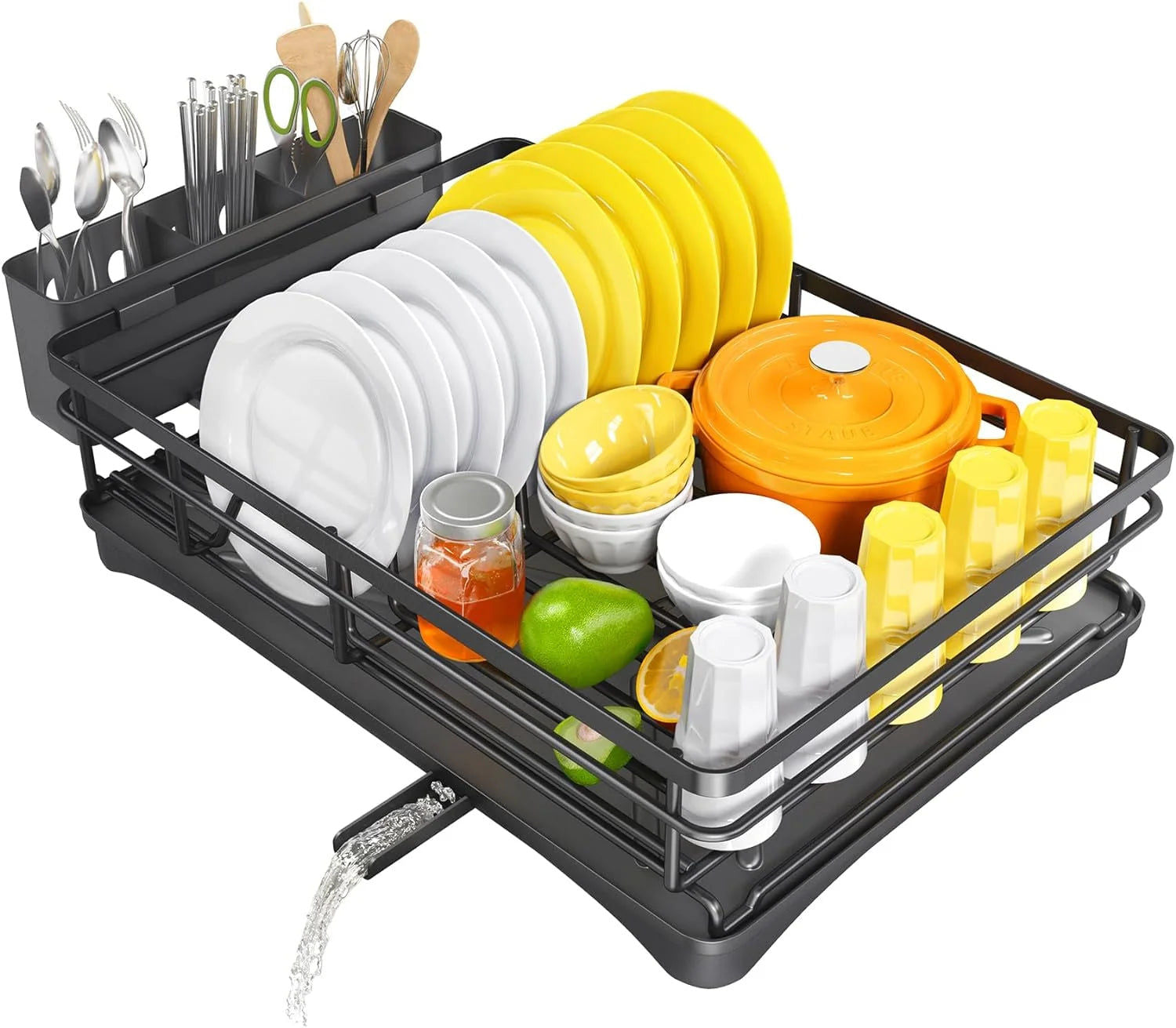 Large Dish Drying Rack with Drainboard Black V178-62202