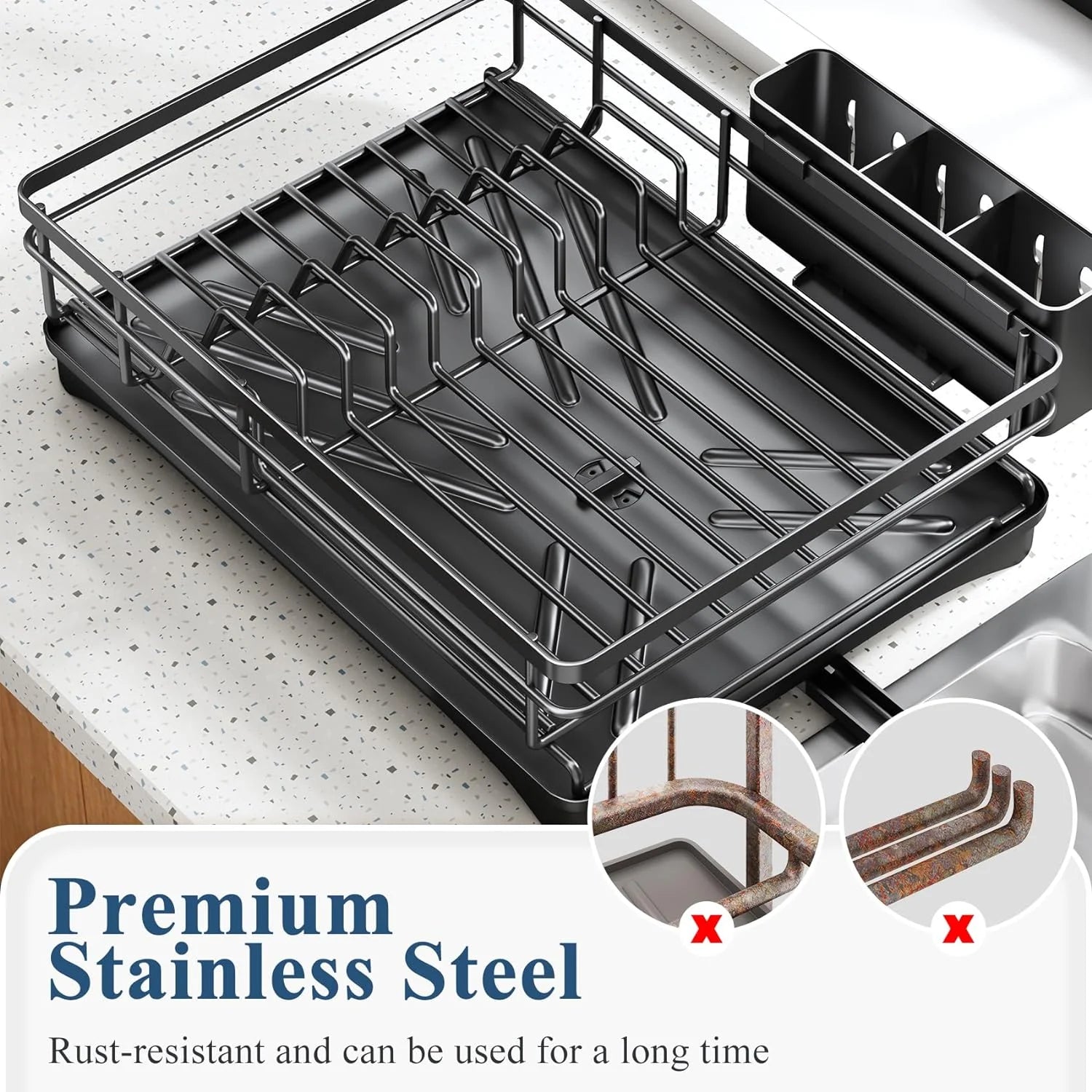 Large Dish Drying Rack with Drainboard Black V178-62202