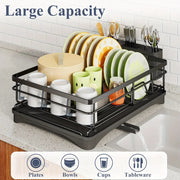 Large Dish Drying Rack with Drainboard Black V178-62202