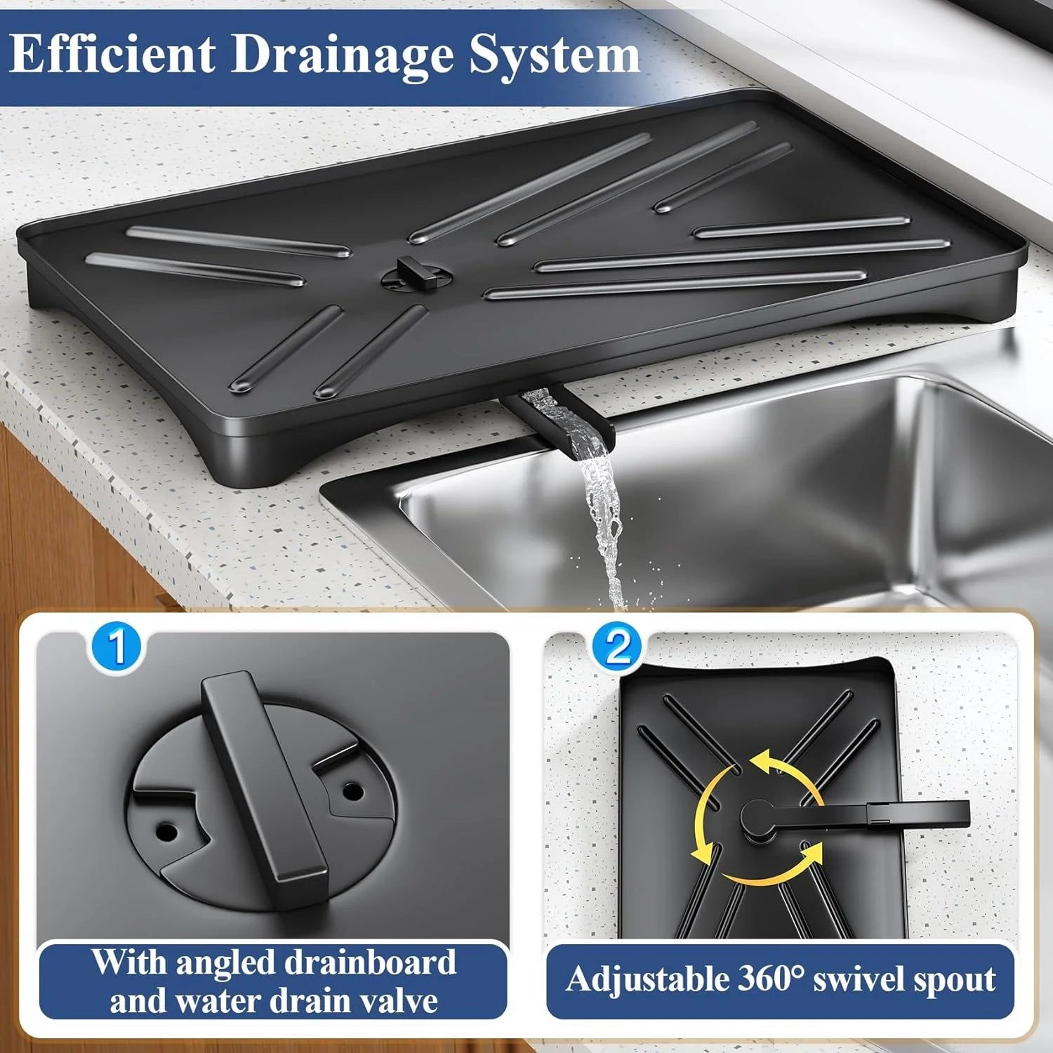 Large Dish Drying Rack with Drainboard Black V178-62202
