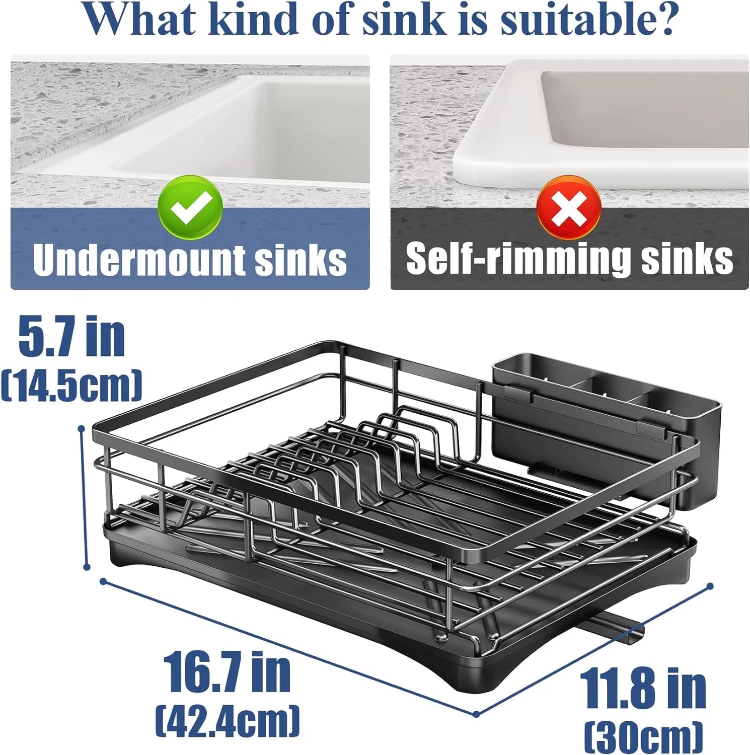 Large Dish Drying Rack with Drainboard Black V178-62202