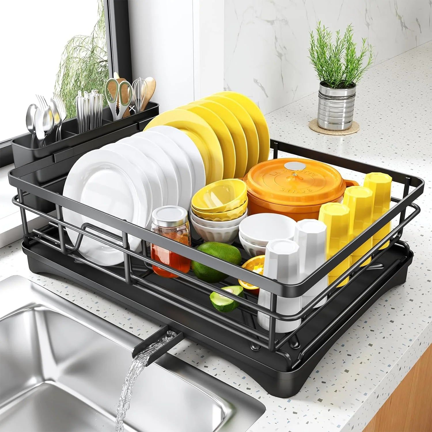 Large Dish Drying Rack with Drainboard Black V178-62202