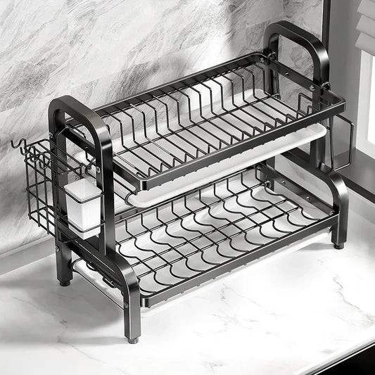 Compact 2-Tier Dish Drying Rack with Drainboard V178-62203