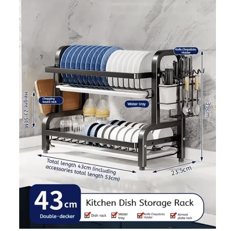 Compact 2-Tier Dish Drying Rack with Drainboard V178-62203