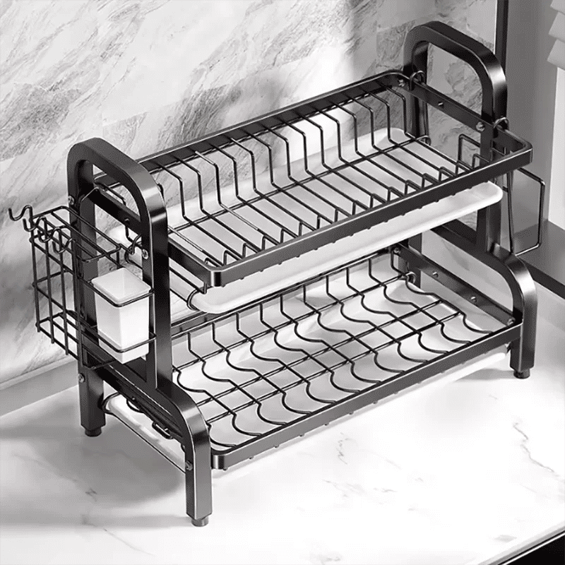Compact 2-Tier Dish Drying Rack with Drainboard V178-62203