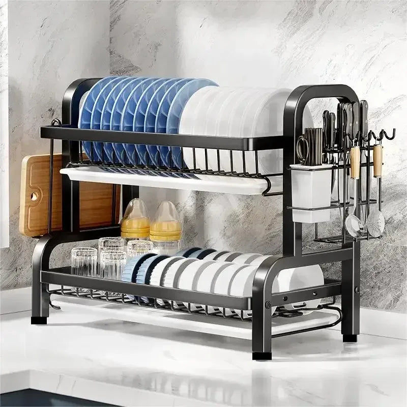 Compact 2-Tier Dish Drying Rack with Drainboard V178-62203