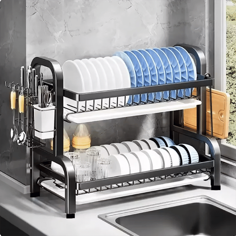 Compact 2-Tier Dish Drying Rack with Drainboard V178-62203