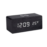 Modern Wooden LED Desk Clock with Qi Charger V178-62211