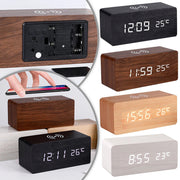Modern Wooden LED Desk Clock with Qi Charger V178-62211