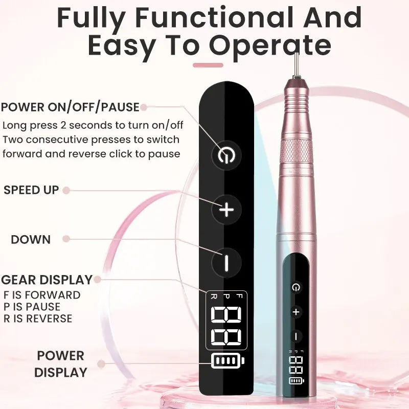 35000RPM Cordless Nail Drill Kit LED Pink V178-62235